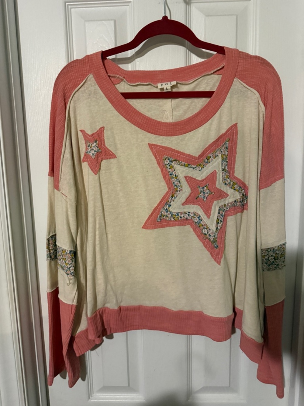 POL Cream oversized crop top with Coral Trim